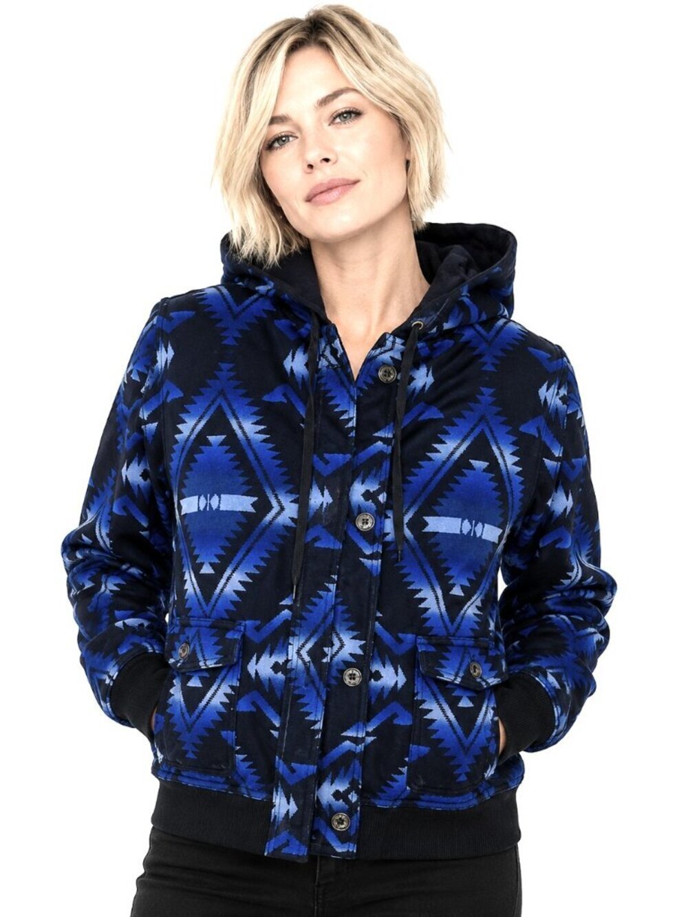 Lauren Jeans Company Black Blue Aztec Print Knit Hoodie